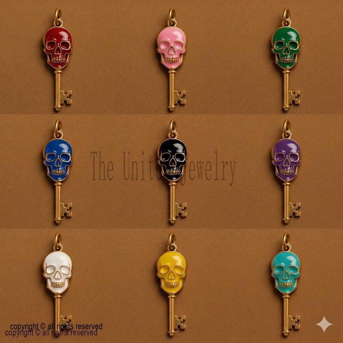 Black Skull Key Pendant – Gold Plated 925 Sterling Silver Enamel Gothic Charm