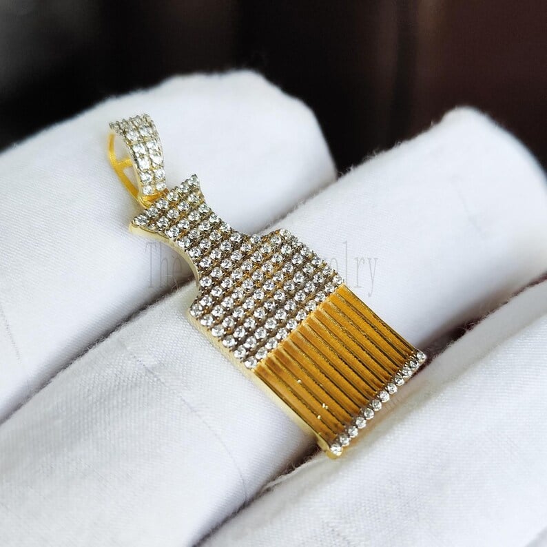 925 Sterling Silver Handmade Pave Diamond Hair Comb Charm Pendant Necklace