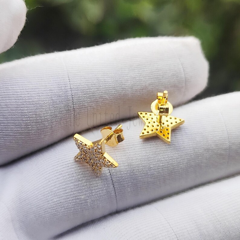 Diamond Star Stud Earrings 925 Sterling Silver Fine Jewelry