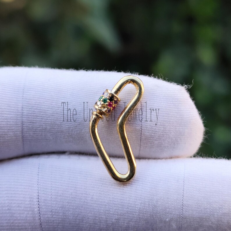 Multi sapphire boomerang Shape 925 Sterling Silver Gold Plated Carabiner Clasp Lock Jewelry