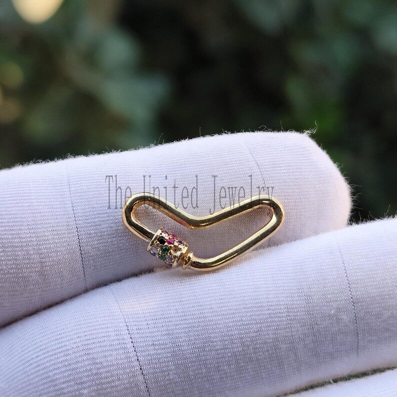 Multi sapphire boomerang Shape 925 Sterling Silver Gold Plated Carabiner Clasp Lock Jewelry