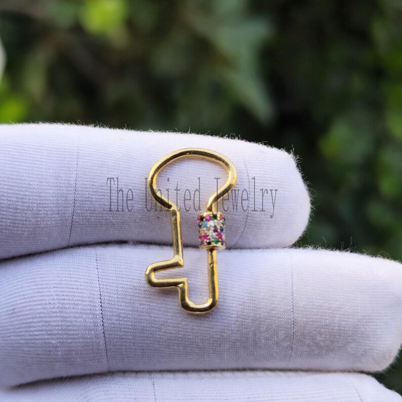 Multi Sapphire Key Shape Carabiner Clasp Lock Jewelry Findings 925 Sterling Silver