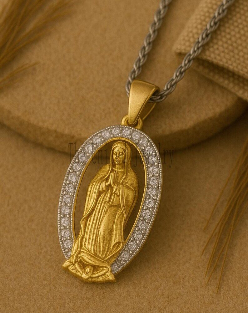 Virgin Mary Pendant | 925 Sterling Silver Gold Plated Religious Necklace