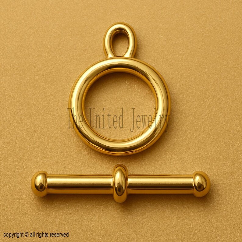 18K Gold Plated 925 Sterling Silver Toggle Clasp | Round Bar Lock for Necklace & Bracelet