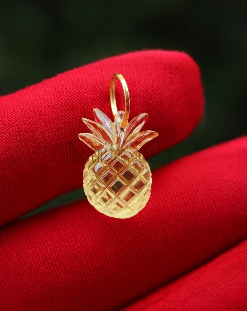 925 Sterling Silver Natural Lemon Quartz Pineapple Carving Pendant