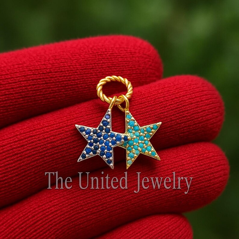 Turquoise Star Pendant: Small Sterling Silver Charm, 10mm