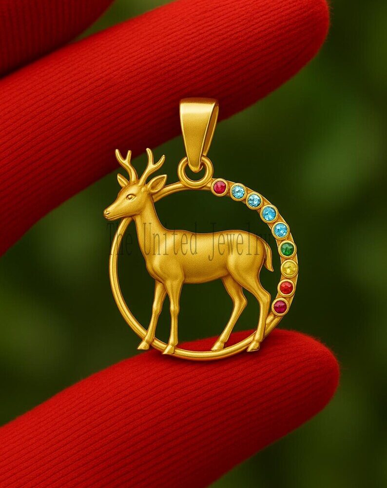 925 Sterling Silver Deer Pendant • Multi Gemstone Animal Necklace • Forest Wildlife Charm