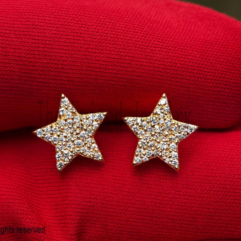 Diamond Star Stud Earrings 925 Sterling Silver Fine Jewelry