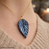 925 Sterling Silver Yellow Gold Plated Labradorite Carving Leaf Charm Pendant