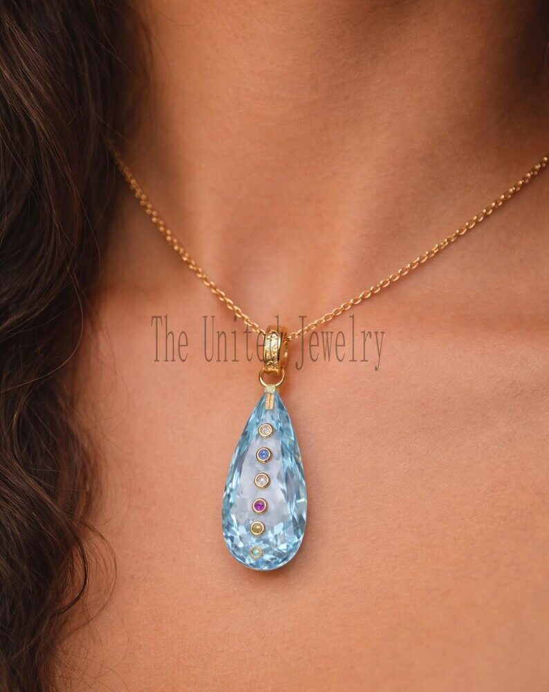 925 Sterling Silver Blue Topaz Multisapphire Pendant Jewelry