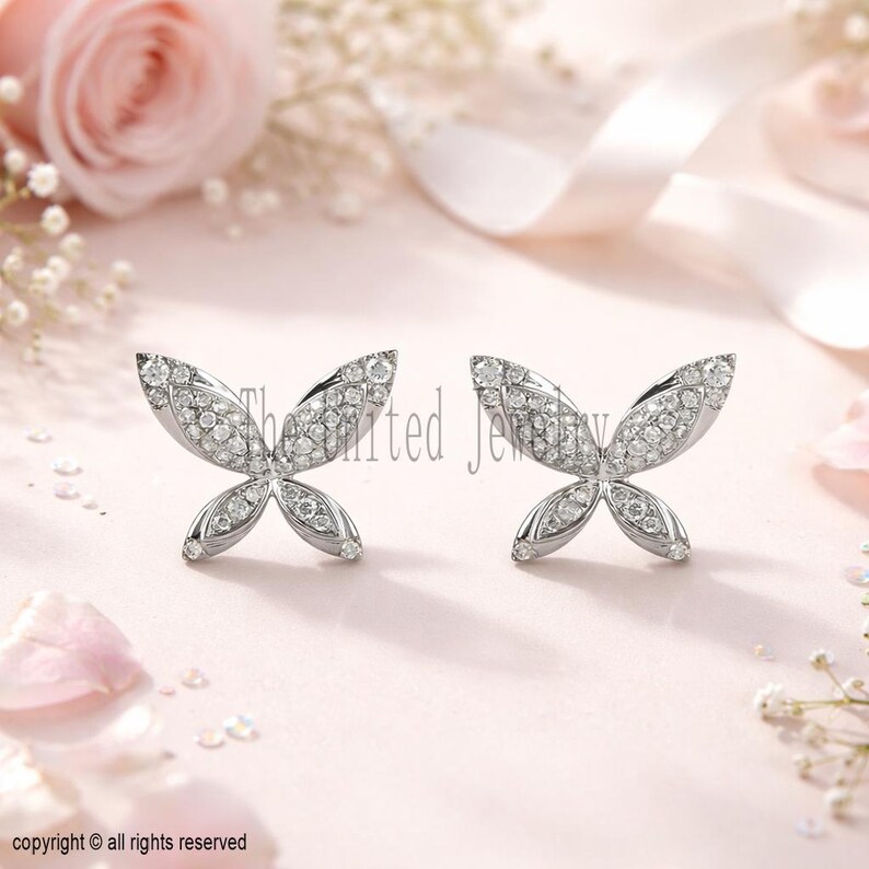 Pave Diamond Handmade Butterfly Stud Earrings For Women’s