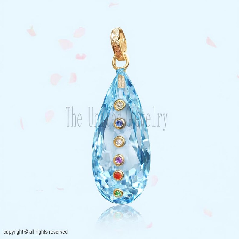 925 Sterling Silver Blue Topaz Multisapphire Pendant Jewelry