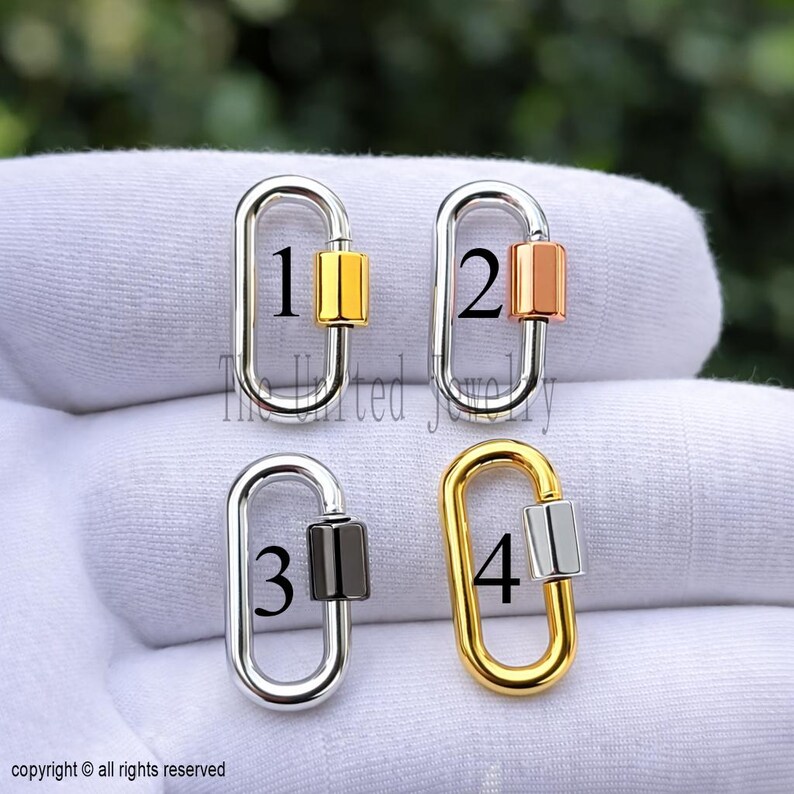20mm Yellow Gold Plating Carabiner Clasp Lock Jewelry Findings 925 Sterling Silver