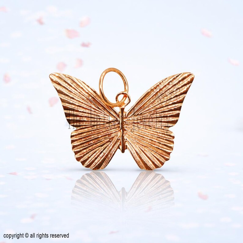 14k Gold Butterfly Pendant Charm: Handmade Jewelry Gift