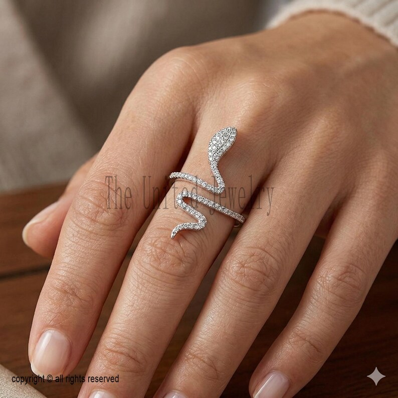Handmade Snake Diamond Ring 925 Sterling Silver Jewelry
