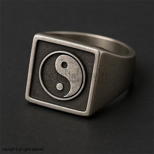 Sterling Silver Yin Yang Signet Ring - Oxidized Tao Symbol, Custom Size
