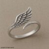 Sterling Silver Angel Wing Ring: Adjustable 925 Feather Jewelry