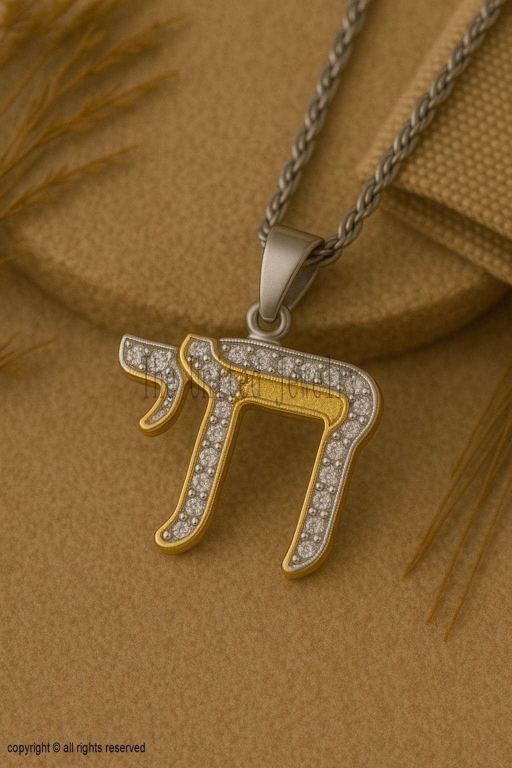 Sterling Silver Chai Pendant Necklace: Gold Plated CZ Jewish Jewelry