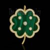 Sterling Silver Malachite Clover Pendant Necklace: Diamond Accent, Good Luck Charm