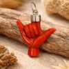 Sterling Silver Shaka Hand Pendant: Gold Plated Coral , Hang Loose Jewelry