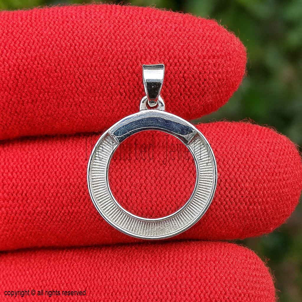 Textured Sterling Silver Round Bezel Pendant Setting - 15mm