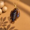 925 Sterling Silver Yellow Gold Plated Smoky Quartz Carving Fish Charm Pendant