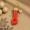 925 Sterling Silver Figa Hand Pendant with Diamonds | Gold Plated Heart Charm