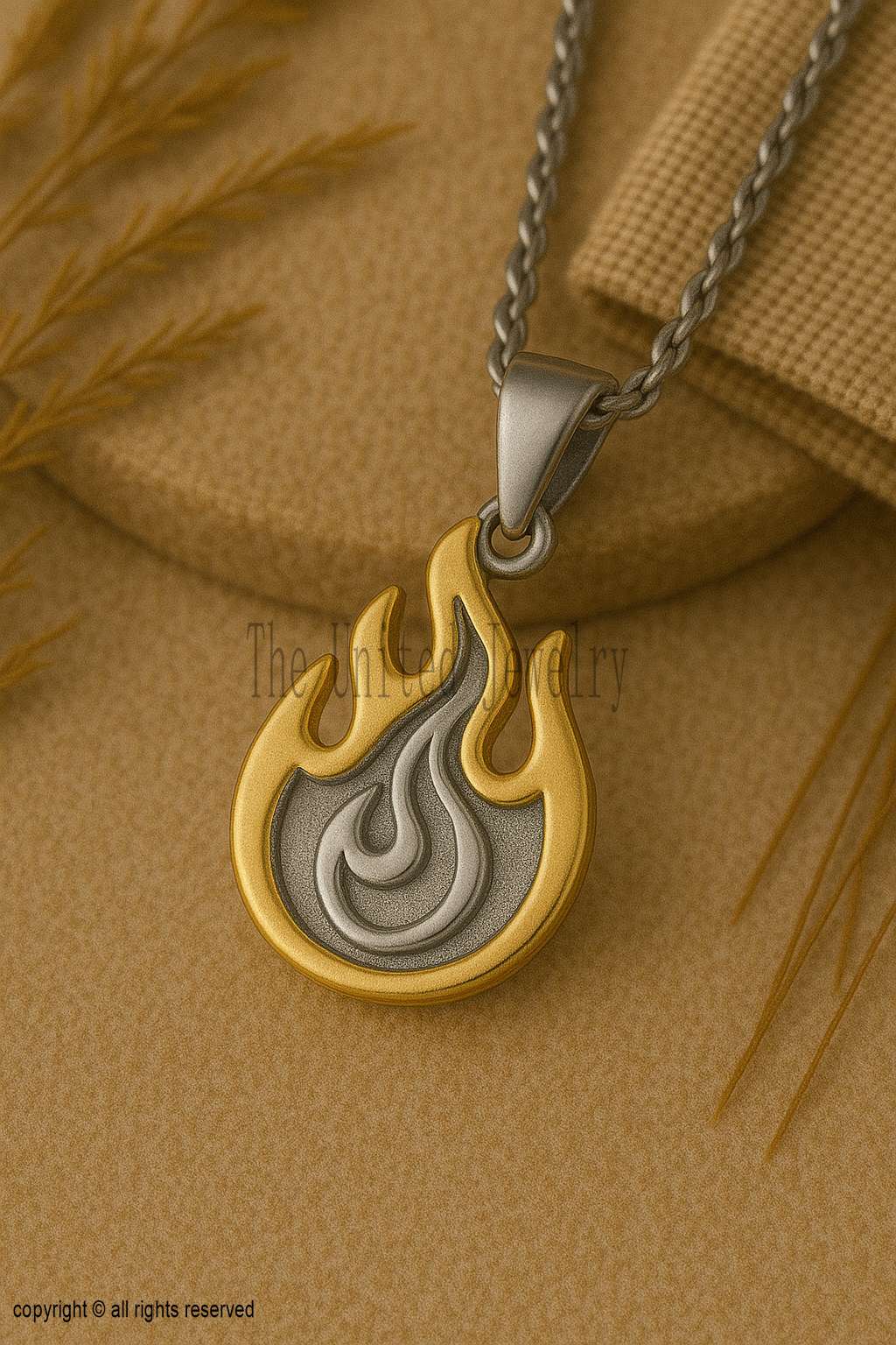 Two-Tone Flame Pendant: 925 Sterling Silver Fire Necklace