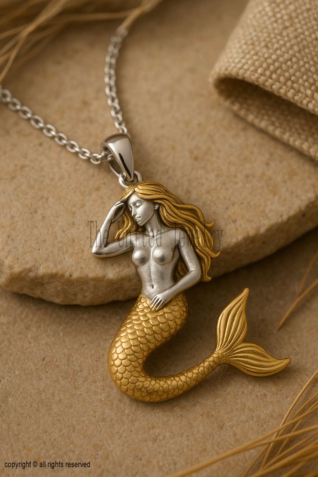 Two-Tone Mermaid Pendant: 925 Sterling Silver & Gold Nautical Necklace