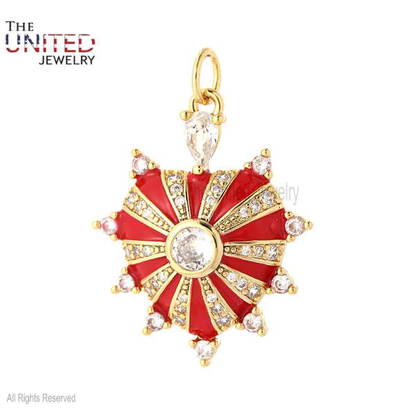 Pave Moissanite With Red Enamel Handmade Heart Charm Pendant Jewelry For Girls