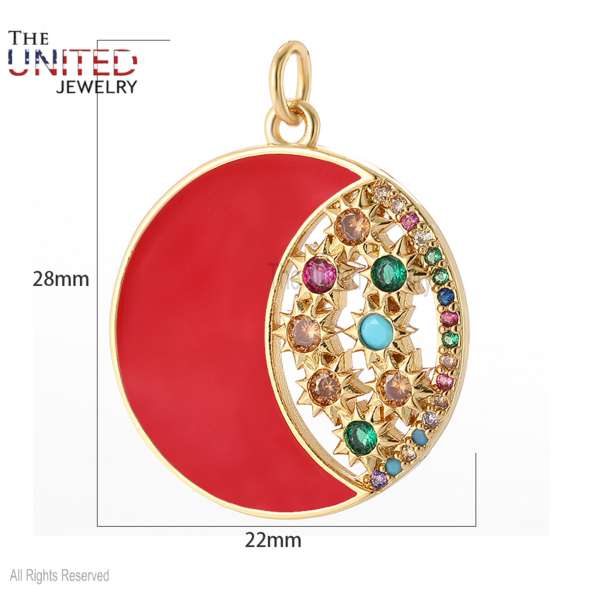 Multi sapphire Handmade 925 Sterling Silver With Red Enamel Crescent Moon Charm Pendant Jewelry