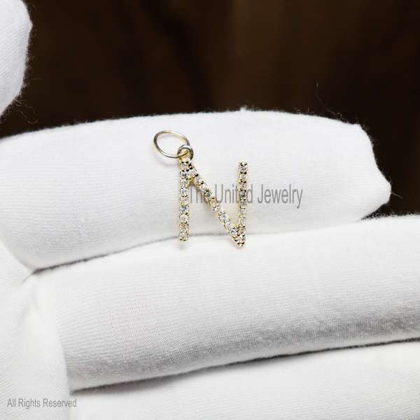 925 Sterling Silver Pave Diamond Initial N Alphabet/Letter Charm Pendant Jewelry