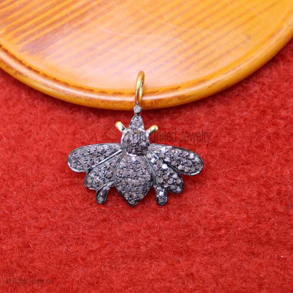 Diamond Bee Charms Pendant, Silver Pave Diamond Bee Charms Pendant Jewelry