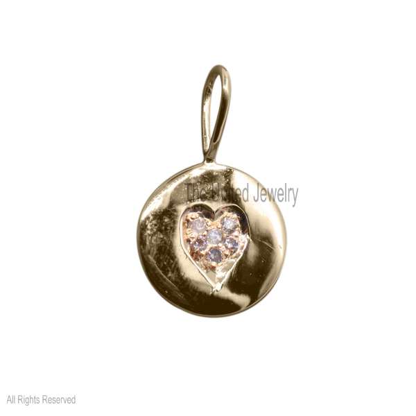 925 Sterling Silver Handmade Pave Diamond Heart Disc Charm Pendant Jewelry