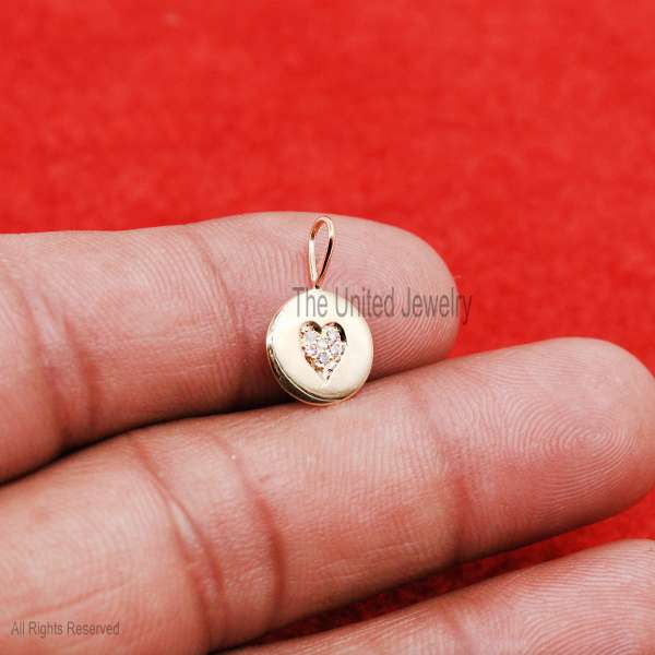 925 Sterling Silver Handmade Pave Diamond Heart Disc Charm Pendant Jewelry