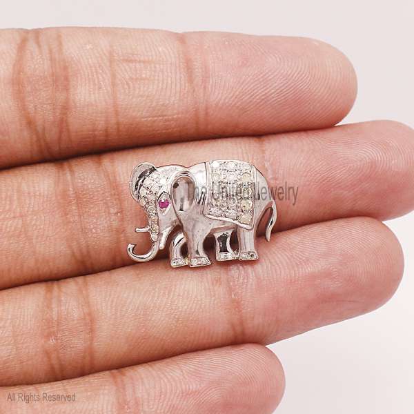 Pave Diamond 925 Sterling Silver Handmade Designer Elephant Charm Pendant Jewelry