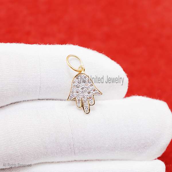 925 Sterling Silver Pave Diamond Handmade Hamas Charm Pendant Jewelry