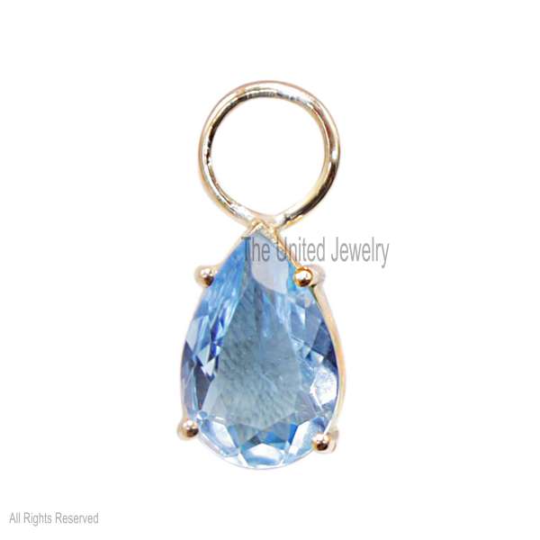 925 Sterling Silver Blue Topaz Handmade Pear Shape Charm Pendant Jewelry