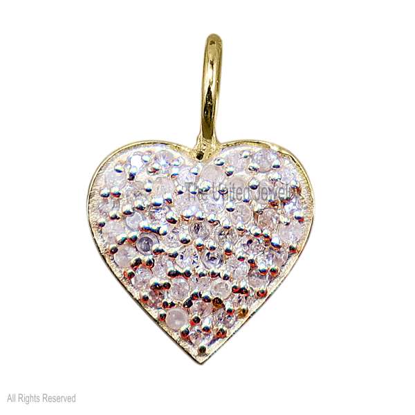 925 Sterling Silver Handmade Pave Diamond Heart Charm Pendant Jewelry