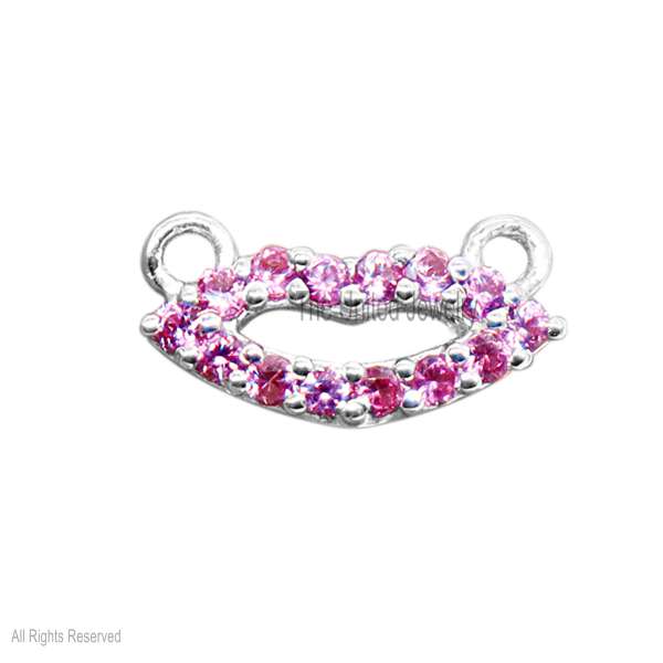 925 Sterling Silver Pave Ruby Handmade Lips Charm Pendant Jewelry