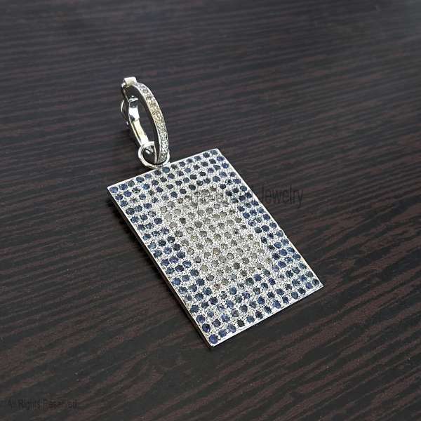 925 Silver Iced Out Pendant, Diamond Rectangle Charm, Hip Hop Jewelry