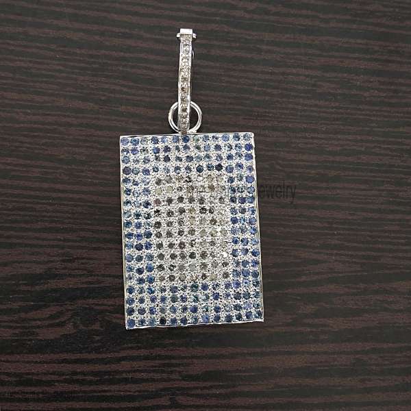 925 Silver Iced Out Pendant, Diamond Rectangle Charm, Hip Hop Jewelry