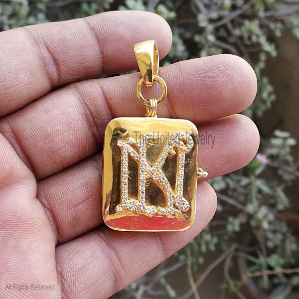 925 Silver NK Monogram Pendant, Diamond Initial Charm, Gold Plated Jewelry