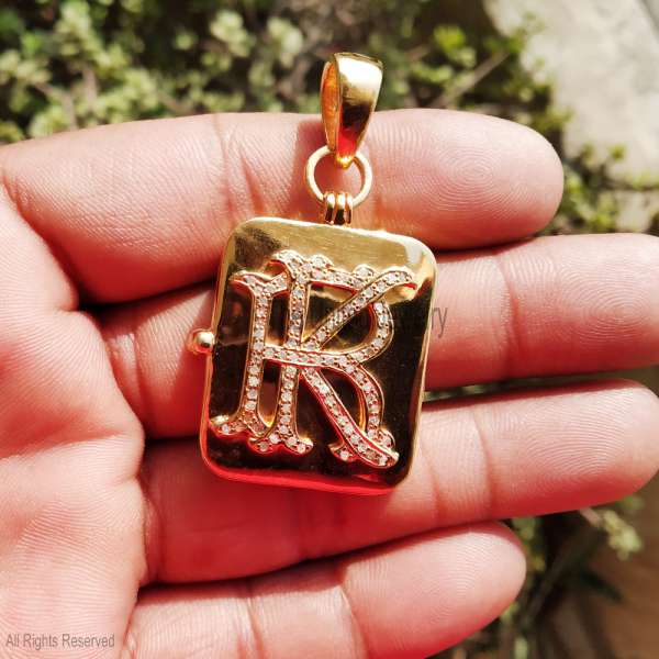 925 Silver KR Monogram Pendant, Diamond Initial Charm, Gold Plated Jewelry