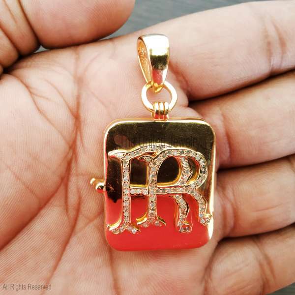 925 Silver RR Monogram Pendant, Diamond Initial Charm, Gold Plated Jewelry