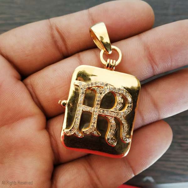 925 Silver RR Monogram Pendant, Diamond Initial Charm, Gold Plated Jewelry