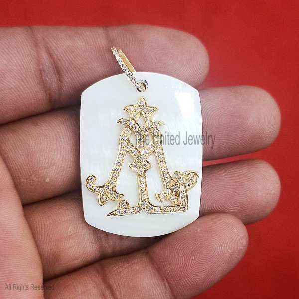 925 Silver MOP Monogram Pendant, Mother of Pearl Initial Charm, Gold Plated Jewelry