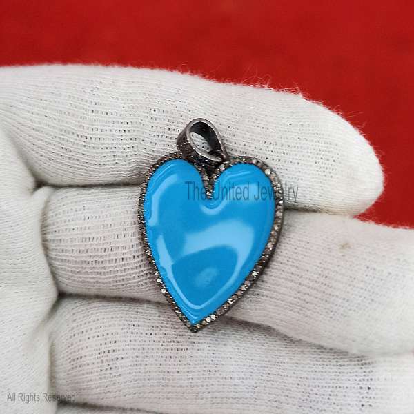 925 Silver Blue Heart Pendant, Enamel Diamond Charm, Dainty Jewelry Gift