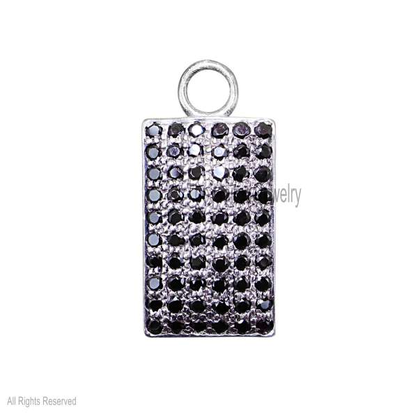 Black Spinel Handmade 925 Sterling Silver Designer Dog tag Charm Pendant Necklace Jewelry