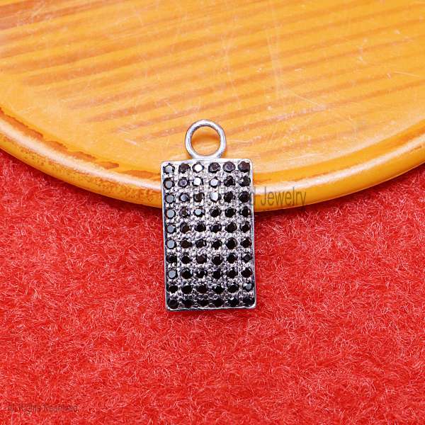 Black Spinel Handmade 925 Sterling Silver Designer Dog tag Charm Pendant Necklace Jewelry